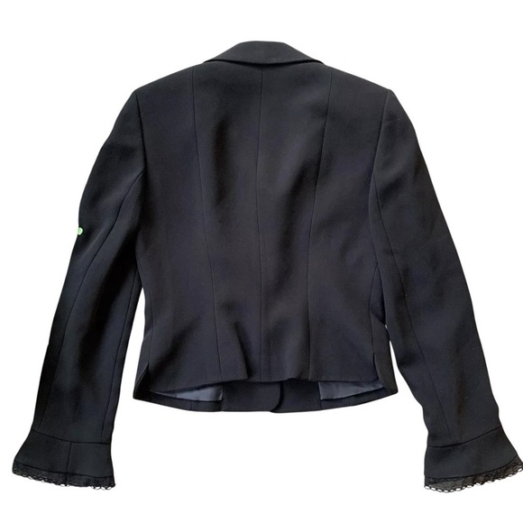 Albert Nipon Ruffle Lace Cuff Buttoned Formal Blazer Suit Jacket Black Size 4 - Picture 2 of 6